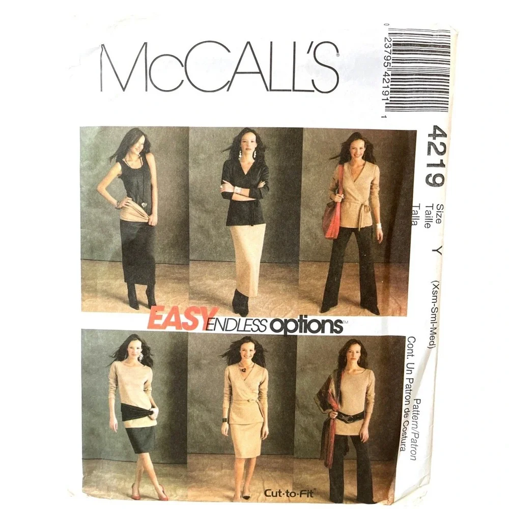 McCalls Sewing Pattern 4219‎ Tunic Top Dress Pants Skirt Tube Misses Size XS-M